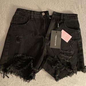 Black Distressed Denim Shorts